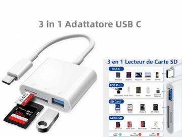 ELLITECK S-313 Adattatore USB-C 3 in 1 per lettore di schede SD TF OTG USB3.0