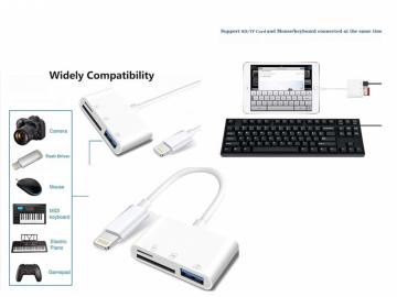 ELLITECK S-107 Adattatore Lightning 3 in 1 per lettore di schede SD TF  OTG USB3.0 CAMERA