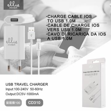 Ellietech CD310 Cargador con Cable iPhone iOS Lightning 1A